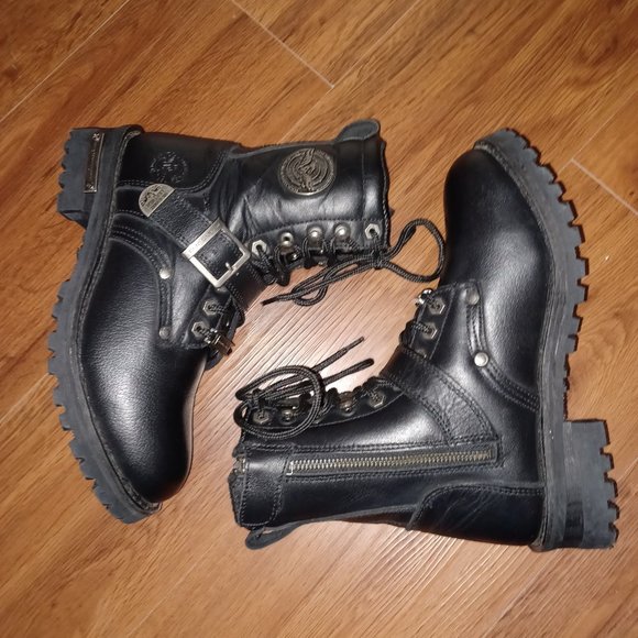 Sold - Milwaukee Leather MBL201 Women's Black Lace-Up Motorcycle Rider Boots - Picture 7 of 10
